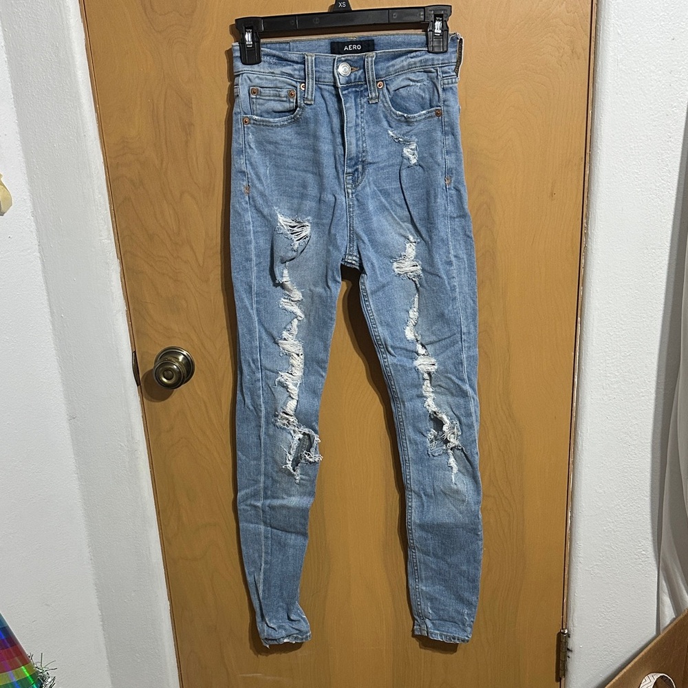AERO Medium Blue Ripped Skinny Jeans (Cheeky Jeggings)